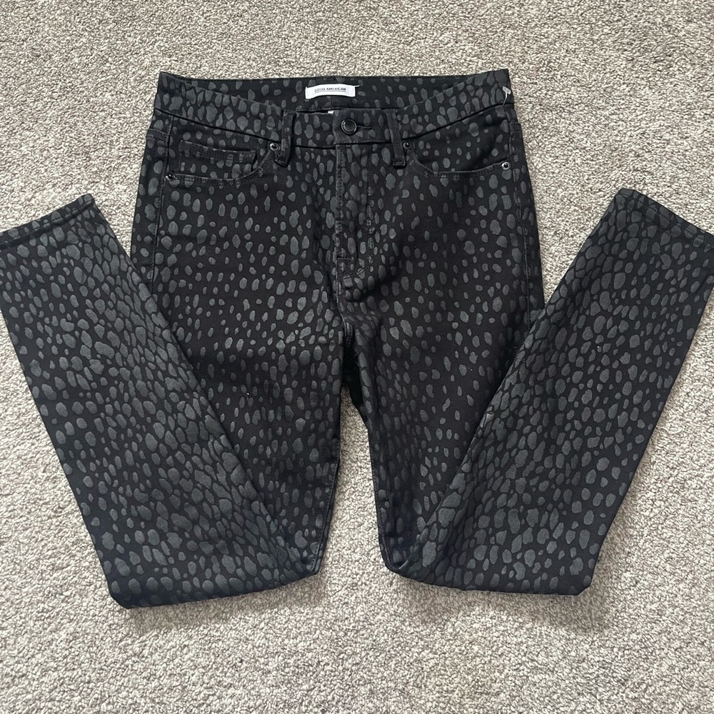 Good American black cheetah print jeans size 6